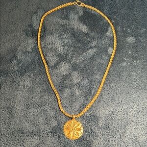 Monet Gold Necklace with Textured Medallion Pendant
